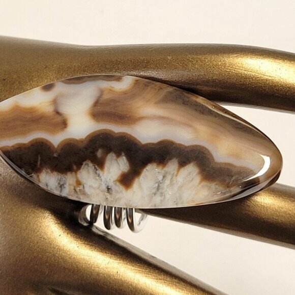 Natural Banded Agate Onyx Cabochon Adjustable Band Handmade Semi Precious Ring - Picture 3 of 10